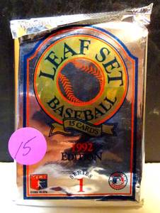 lot 15 image: 1992 Leaf Series 1 Baseball - Wax Pack - Sealed Unopened Pack - 15 Cards Pack