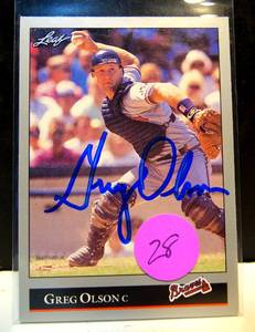 lot 28 image: HAND SIGNED AUTOGRAPH - 1992 LEAF GREG OLSON (ATLANTA BRAVES) #226