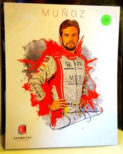 lot 100 image: AUTHENTIC CARLOS MUNOS MURI AUTOGRAPHED INDY 500 POSTCARD STATS (8 X 10) $$