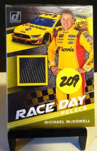 lot 209 image: DAYTONA CHAMPION - 2020 Donruss Racing Michael Mcdowell Race Day Relics