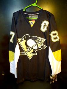 lot 277 image: AUTHENTIC REEBOK CENTER ICE PITTSBURGH PENGUINS SIDNEY CROSBY (CAPTAIN) JERSEY - ALL LETTERS AND NUMBERS ARE SEWN ON $$$