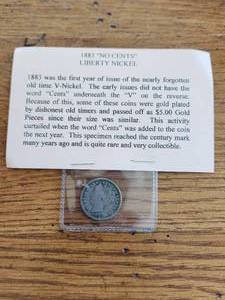 lot 8 image: 1883 No Cents Liberty Nickel