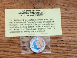 lot 36 image: 2000 Kennedy Half-Dollar with New Hampshire statehood quarter imposed on it