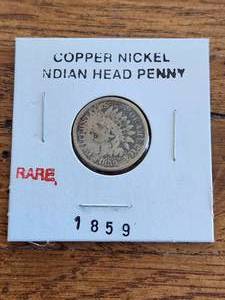 lot 74 image: 1859 Rare copper nickel Indian Head penny