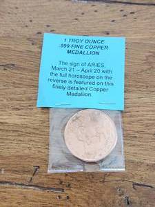 lot 98 image: 1 Troy ounce .999 fine copper medallion - Sign of Aries