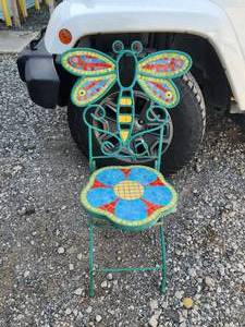 lot 269 image: Folding mosaic butterfly themed metal chair