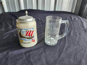 lot 127 image: Selection of beer steins one stoneware and 1 glass