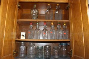 lot 36 image: Vintage glass jars flasks, Atlas and Knox canning jars