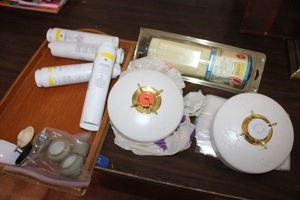 lot 82 image: Home Fire alarms Rescue II heat activated, Hoover replacement filter, and GE filter cartridges