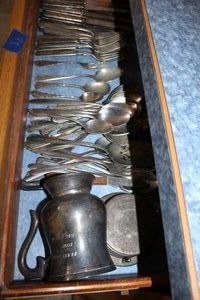 lot 93 image: Silver plate flatware and mug