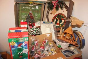 lot 100 image: Vintage Christmas decorations with barbed wire wreath and Dancing Douglas Fir