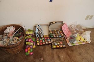 lot 132 image: Easter trays, egg mold, plush bunnies, painted eggs and more
