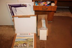 lot 141 image: Card stock, office supplies, European 80s calendar