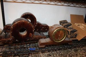 lot 172 image: Mantle clock  making supplies, includes 2 fired ceramic clocks