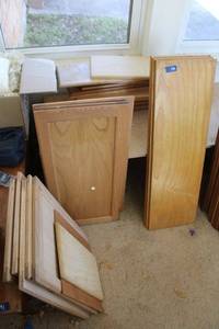 lot 190 image: Wood pieces as shown - cabinet doors and shelves