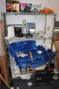 lot 220 image: Chrome wire shelfing unit with locking wheels