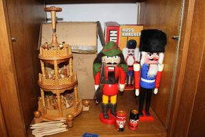 lot 241 image: German nutcrackers and Christmas Nativity candle carousel