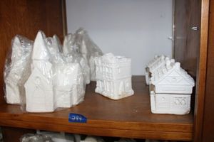 lot 244 image: Unpainted Ceramic Bisque village houses