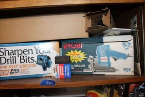 lot 280 image: Tools Drill doctor, Ryobi Biscuit Sander and more