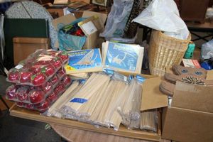 lot 293 image: Crafts apples, wooden skewers, feathers, and more