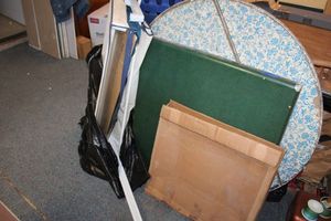 lot 300 image: Card table, plastic shelf unit and more