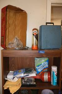 lot 360 image: Tools vintage drill, oil funnel, and more
