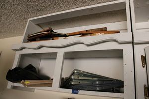 lot 438 image: Wall shelf brackets and vintage wooden tennis racquets