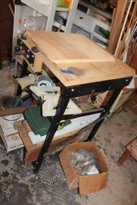 lot 481 image: Work bench table and contents