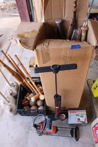 lot 466 image: Foot air pumps, croquet set, baseball bats