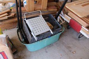 lot 469 image: Rolling clothes rack, large tote and more