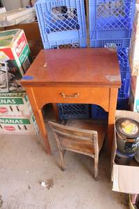 lot 492 image: Vintage sewing table only with child size chair