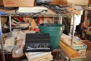 lot 484 image: Wood tool handles, Router bits, metal outlet covers, shutters, and more