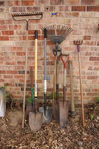 lot 544 image: Garden rakes and shovels
