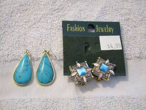 lot 42 image: turquoise earrings , purple stone and blue stone earrings