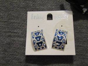 lot 45 image: black rhinestone hoop earrings, blue rhinestone earrings