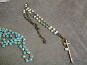 lot 52 image: cross beaded necklace, blue beaded necklace