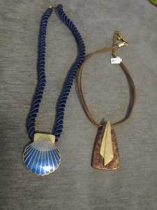 lot 55 image: blue rope necklaces with a shell necklace pendant, brown necklace