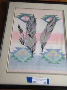 lot 97 image: 21x16 framed feather art