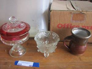 lot 98 image: coffee cup, candy dish qty 2 , clear glass cup and more