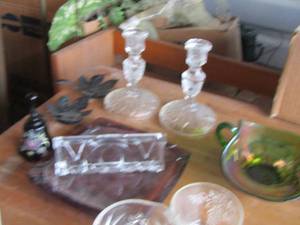 lot 110 image: candle stands, handled coffee cups, glass mom dcor, ash tray and more