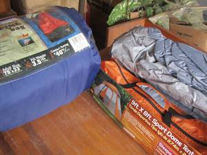lot 121 image: 9x8 ft. orange tent, adult size sleeping bag