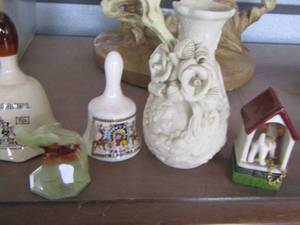lot 137 image: floral vase, bells, dog trinket box, and more