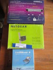 lot 159 image: Netgear gigabit pci adapter, intellimover 4, analog converter box