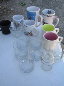 lot 204 image: coffee cups and whiskey glasses