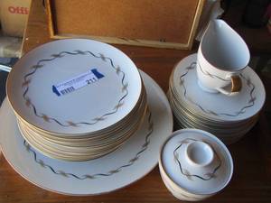lot 211 image: ACI by Narumi dishes  plates, saucers, creamer and covered sugar bowl