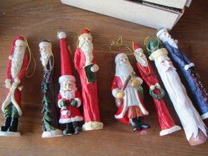 lot 228 image: tall Santa ornaments