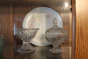 lot 131 image: Heavy lead crystal Bowl and compote, plus floral plate