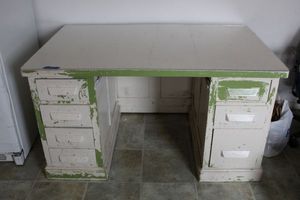 lot 104 image: Vintage painted desk with glass top (Heavy and sturdy)