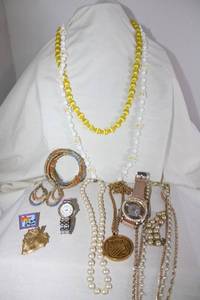 lot 245 image: Jewelry includes 2 watches and 1980 Olympics pendant necklace