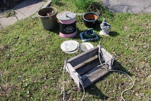 lot 261 image: Glazed flower pots, sun dial, and garden items